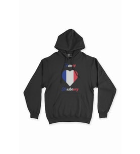 Strazburg Fransa Bayraklı Kalpli Siyah Sweatshirt Hoodie