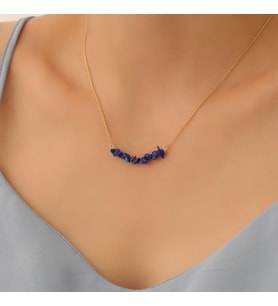 925 Ayar Gümüş Değerli ve Doğal Lapis Lazuli Taşı Kolye - CNS00561 (Altın)