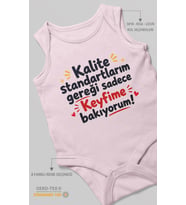 Kalite standartlarım mesajlı Sıfır Kollu Bebek Zıbını %100 Pamuk