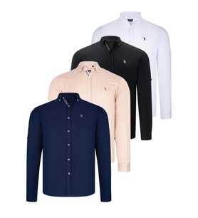 DÖRTLÜ SET G674 DEWBERRY ERKEK GÖMLEK-SİYAH-BEYAZ-LACİVERT-BEJ (Karışık)