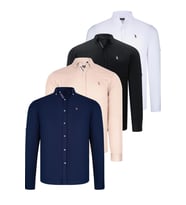 DÖRTLÜ SET G674 DEWBERRY ERKEK GÖMLEK-SİYAH-BEYAZ-LACİVERT-BEJ (Karışık)