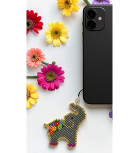 Miyuki Boncuk El Yapımı Gri Fil Telefon Çarmı - Charm (Çok Renkli)