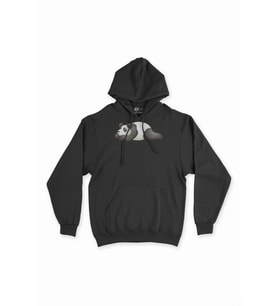 Uyuyan Panda Baskılı Siyah Sweatshirt Hoodie