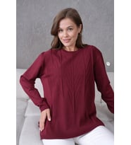Kadın Minimal Çizgi Kabartmalı Triko Kazak (Bordo)