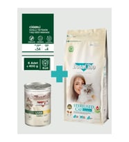 Bonacibo Sterilised Somonlu Kedi Maması 2 Kg & Soslu Ciğerli Yaş Mama Seti (6x400 gr)