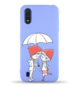 Samsung Galaxy M01 Uyumlu Lansman Kılıf Aşk Tasarımlı İçi Kadife Kapak-Lila (Şeffaf)