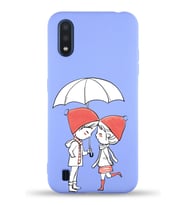 Samsung Galaxy M01 Uyumlu Lansman Kılıf Aşk Tasarımlı İçi Kadife Kapak-Lila (Şeffaf)