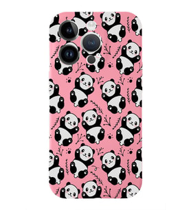 Apple iPhone 14 Pro Uyumlu Lansman Kılıf Panda Tasarımlı İçi Kadife Kapak-Pembe (Şeffaf)