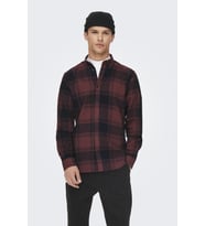 ONLY & SONS Erkek Ekose Desenli Uzun Kollu Gömlek - Soll (Bordo)