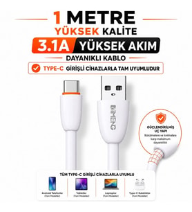 İmeng 3.1A UsbA to Type-C Data ve Hızlı Şarj Kablosu ML109 Beyaz