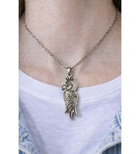Crown Bird Charm – Taçlı Kuş Figürlü Gümüş Renk Unisex Kolye (60 cm)