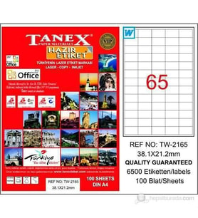 Tanex TW-2165 - 38,1 x 21,2 mm Laser Etiket 100 Adet