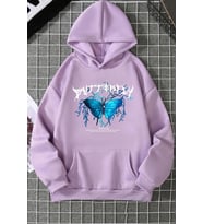 Unisex Blue Butterfly Baskılı Sweatshirt (Lila)
