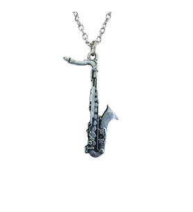 Saksafon Figürlü Metal Kolye – Unisex - Müzik Aksesuarı 60 cm Zincir (Gümüş)