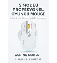 W601 Tri-Mode Gaming Mouse – 12800 DPI, RGB, BT + 2.4GHz + Kablolu, Type-C Şarjlı Oyuncu Mouse (Beyaz)