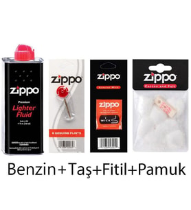 Zippo Çakmak Benzin+Taş+Fitil+Pamuk Keçe Seti