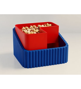 3D Baskı Fıstık Kasesi - Çift Hazneli Kabuk Ayırıcı Sunum Kasesi - Mavi Kırmızı