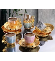 Renkli Mermer Tasarım Lüks Gold Rengi Kahve Takımı
