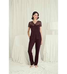 Arias Closet Kısa Kollu Ve Dantelli V Yaka Pijama Takımı