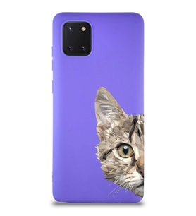 Samsung Galaxy Note 10 Lite Soft Premier Kapak Catface Tasarımlı Silikon Kılıf - Mor (Şeffaf)