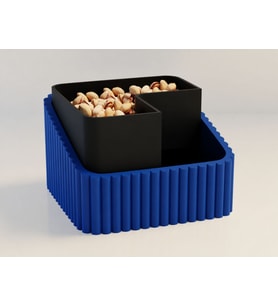 3D Baskı Fıstık Kasesi - Çift Hazneli Kabuk Ayırıcı Sunum Kasesi - Mavi Siyah