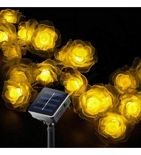 Solar 30Led Ampül 4M İp Gül Desen Güneş Enerjili Dekorasyon Doğum Günü Düğün Sıcak Beyaz
