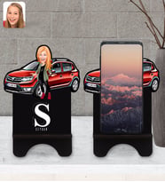 BK Gift Kişiye Özel Plakalı Kadın Dacia Sandero Karikatürlü Ahşap Biblo Telefon Standı-1