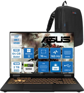 Asus Tuf Gaming F16 FX608JHR 14. Nesil Intel I7-14650HX 64GB Ddr5 2tb SSD 8GB/RTX5050 115W 165Hz 16"wuxga Fhd+ 300NITS IPS WIN11PRO Gaming Bilg. WRV055P19+ZETTAÇANTA