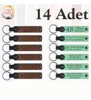 A Kahve & Yeşil, Arkadaşlara Doğum Günü Anısı, 14'lü Set, Kişiye Özgü İsim Ve Mesajlı Anahtarlık