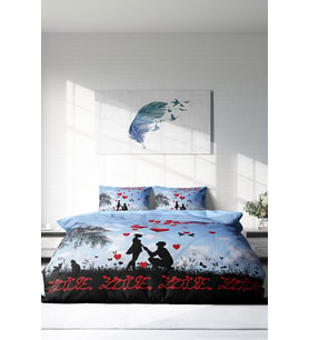 Çift Kişilik ( Lastikli Çarşaflı ) %100 Pamuk Saten Nevresim Takımı Love Balloon