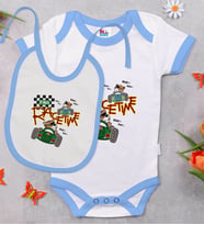 BK Kids Race Time Tasarımlı Mavi Bebek Body Zıbın ve Mama Önlüğü Hediye Seti-1