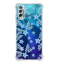 PrintiFy Vivo Y20S Uyumlu Köşe Korumalı Floral Mavi Tasarımlı Şeffaf Silikon Kılıf
