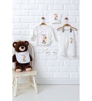 Pia Baby Premium %100 Pamuk 5’li Zıbın Set  İsme Özel Hastane Çıkışı Yenidoğan Bebek Hediyesi 5063-08 (Ekru)