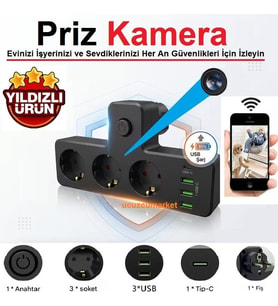 Akım Korumalı 3'Lü Priz Wifi Ev Güvenlik Kamerası (Dünyanın Heryerinden Canlı Izlenir+Kayıt Yapar)