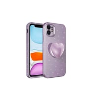 Apple iPhone 11 Uyumlu Kılıf Kamera Korumalı Simli Pop Soketli Lüks Zore Koton Soketli Kapak (Mor)