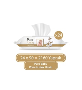 Pure baby Organik Pamuklu Islak Havlu  90 lı x24 adet Kapaklı