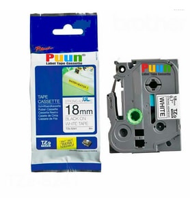 PUUN®Brother P-Touch TZE-S241 18MM x 8m Güçlü Yapışkanlı Beyaz Üzerine Siyah Muadil Laminasyon Etiket Şeridi (Çok Renkli)