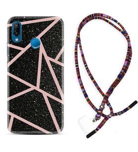 Huawei P20 Lite Mate 10 20 Lite Pro P40 Lite KılıfBoyun Asklı Rasta Silikon Pembe Şeritli Mermer 1312