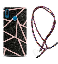Huawei P20 Lite Mate 10 20 Lite Pro P40 Lite KılıfBoyun Asklı Rasta Silikon Pembe Şeritli Mermer 1312