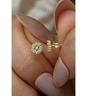 925 Ayar Gümüş Gold Kaplama Minimal Zirkon Taşlı Yuvarlak Küpe