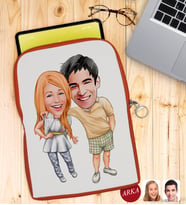 BK Gift Kişiye Özel Sevgililer Karikatürlü Taşınabilir Koruyucu Tablet Kılıfı & Organizer Çanta - Turuncu-98