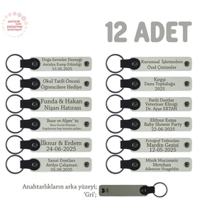 Sınıf Annelerinden Öğrencilere Hediyelik Hatıra, 12'li İsme Özel Anahtarlık Set, Beyaz & Gri