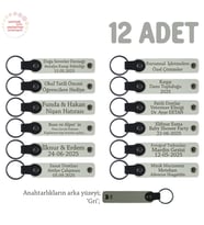 Sınıf Annelerinden Öğrencilere Hediyelik Hatıra, 12'li İsme Özel Anahtarlık Set, Beyaz & Gri