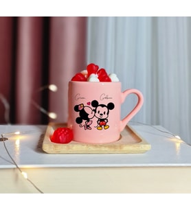 Mickey & Minnie Mouse Sevgili Eş Tasarımlı Kişiye Özel Pembe Türk Kahvesi Fincanı