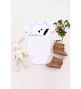 Unisex Bebek Kuş Tüyü Love Baskılı Body Zıbın