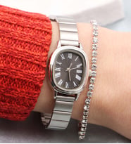 Gümüş Rengi Metal Analog Kadın Kol Saati ve Zirkon Taşlı Bileklik