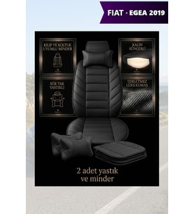fiat egea 2019 Koltuk ve Kılıf uyumlu Siyah Lüks Minder Yastık 2 Minder 2 Yastık