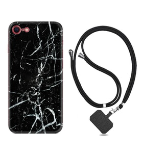 Apple iPhone 5 6 7 8 Plus Se XR Kılıf Boyun Askılı Silikon Black Marble 3 1382