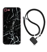 Apple iPhone 5 6 7 8 Plus Se XR Kılıf Boyun Askılı Silikon Black Marble 3 1382