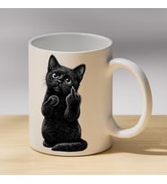 Asi Kara Kedi Baskılı Porselen Kupa - Komik Kedi Severlere Hediye Kupa